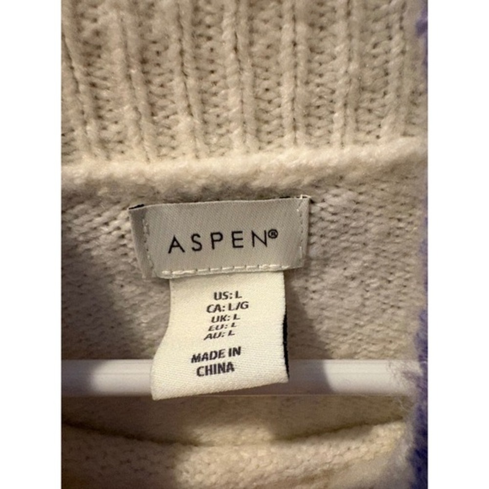 Aspen Womens Mock Neck Fair Isle Knit Sweater Lavender Cream Tan Size Large - Picture 3 of 6